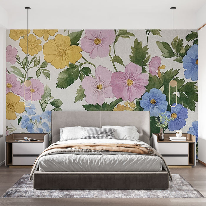 Papier peint floral | Motif coloré et délicat de fleurs sauvages