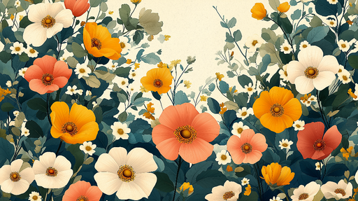 Papier peint floral Motif coloré et vibrant de fleurs stylisées