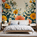 Papier peint floral coloré avec motif vibrant de fleurs stylisées pour chambre moderne
