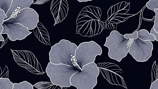 Papier peint floral noir et blanc avec motif d'hibiscus pour décoration murale élégante.