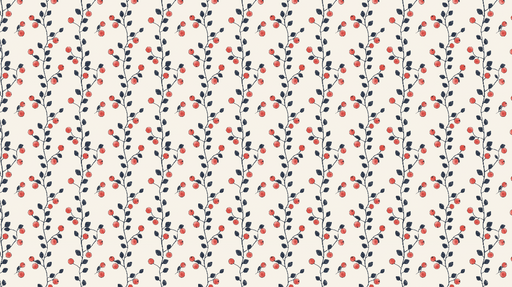 Papier peint floral Motif de branches avec baies rouges