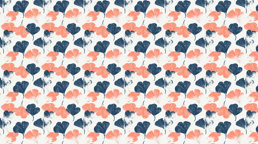 Papier peint floral Motif de feuilles en bleu marine et corail sur fond clair