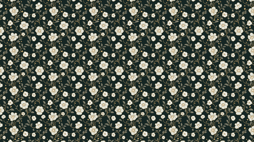 Papier peint floral Motif de fleurs blanches délicates sur fond noir