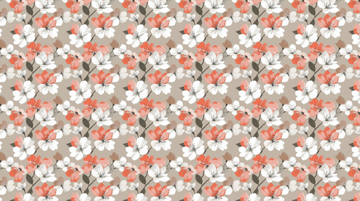 Papier peint floral Motif de fleurs blanches et abricot sur fond beige