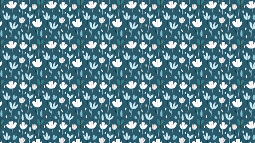 Papier peint floral Motif de fleurs blanches et feuillage bleu sur fond bleu marine