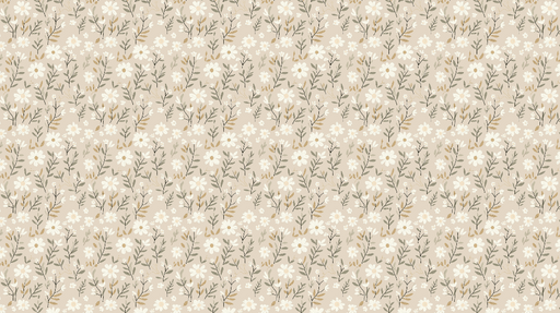 Papier peint floral Motif de fleurs blanches et feuillage doux sur fond beige