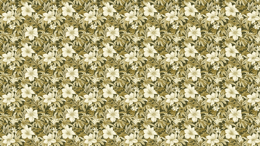 Papier peint floral Motif de fleurs blanches et feuillage sur fond vert olive