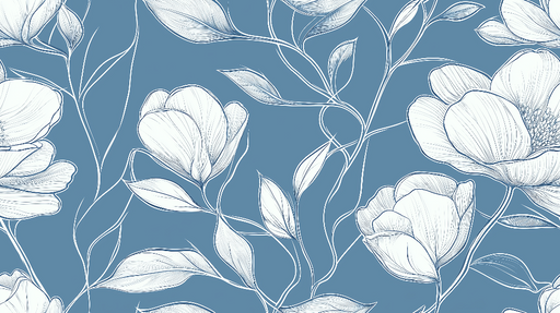 Papier peint floral bleu avec motif de fleurs blanches pour décoration murale élégante.