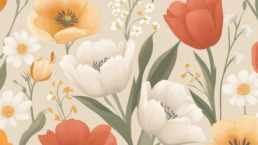 Papier peint floral Motif de fleurs colorées sur fond clair