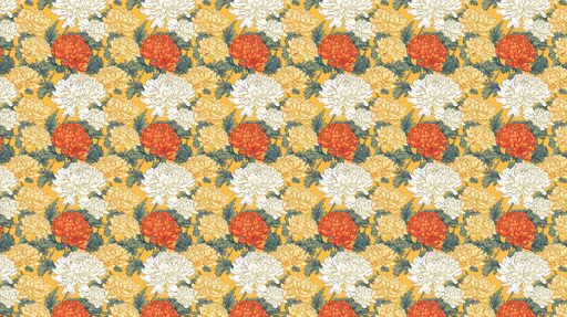 Papier peint floral Motif de fleurs colorées sur fond jaune éclatant