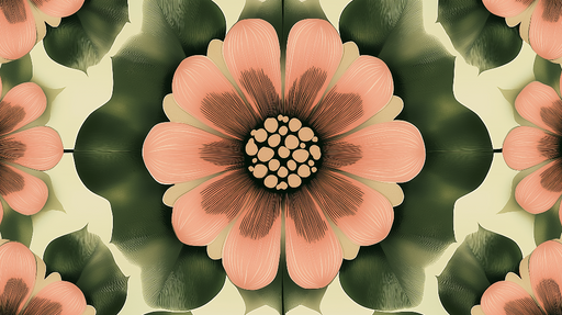 Papier peint floral Motif de fleurs corail et feuillage vert