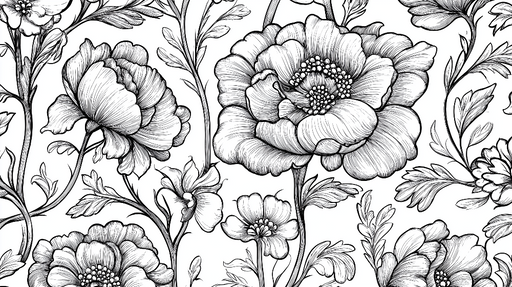 Papier peint floral Motif de fleurs délicates en noir et blanc
