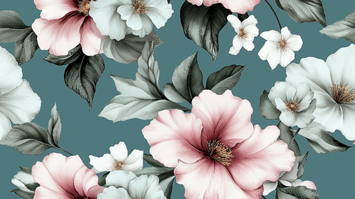 Papier peint floral Motif de fleurs délicates sur fond bleu