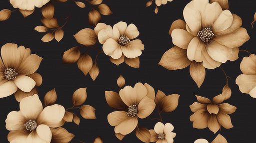 Papier peint floral Motif de fleurs dorées sur fond noir