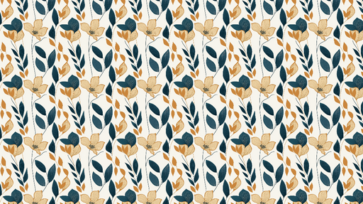 Papier peint floral Motif de fleurs et feuillages aux teintes dorées et bleu marine