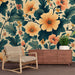 Papier peint floral avec motif de fleurs et feuillages colorés pour salon élégant