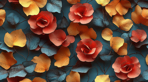 Papier peint floral Motif de fleurs et feuilles vibrantes