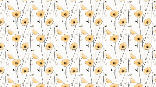 Papier peint floral Motif de fleurs jaunes délicates sur fond blanc