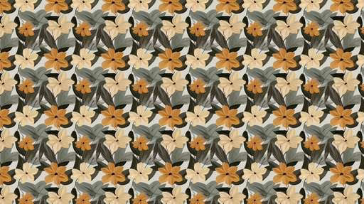 Papier peint floral Motif de fleurs jaunes et crémeuses avec des feuilles vertes