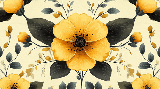 Papier peint floral Motif de fleurs jaunes sur fond crémeux