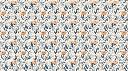 Papier peint floral Motif de fleurs orange et feuillage bleu marine