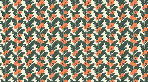 Papier peint floral Motif de fleurs orange et feuillage vert sur fond clair
