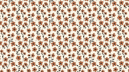 Papier peint floral Motif de fleurs orange foncé sur fond crème