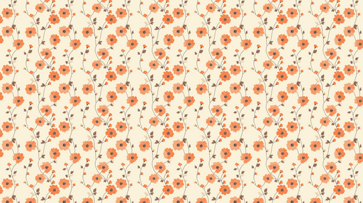 Papier peint floral Motif de fleurs orange sur fond crème