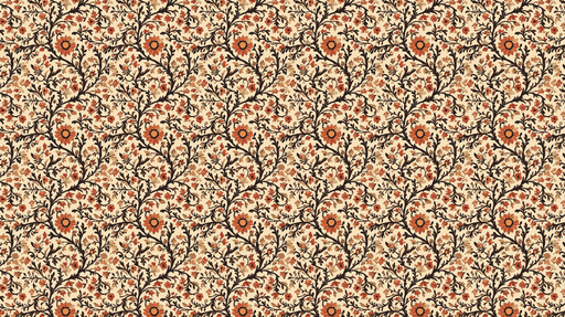 Papier peint floral Motif de fleurs orangées sur fond crème