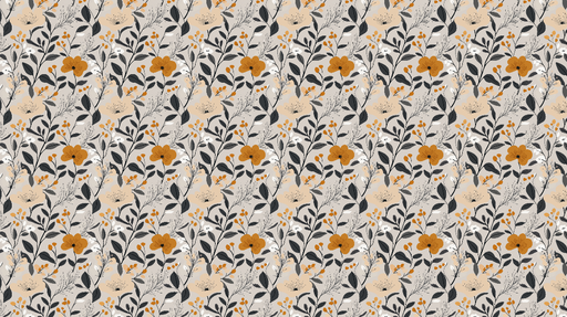 Papier peint floral Motif de fleurs oranges et feuillages sur fond neutre