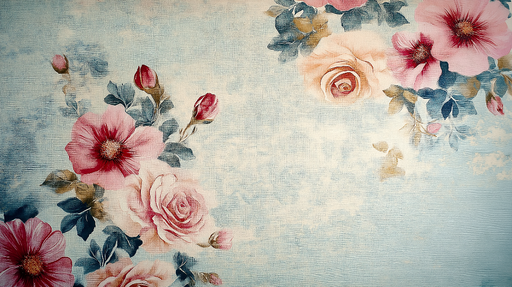 Papier peint floral Motif de fleurs romantiques sur fond bleu