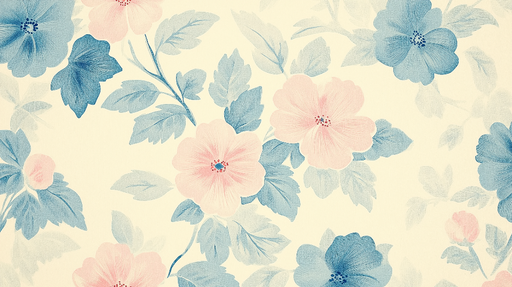 Papier peint floral Motif de fleurs roses et bleues sur fond clair
