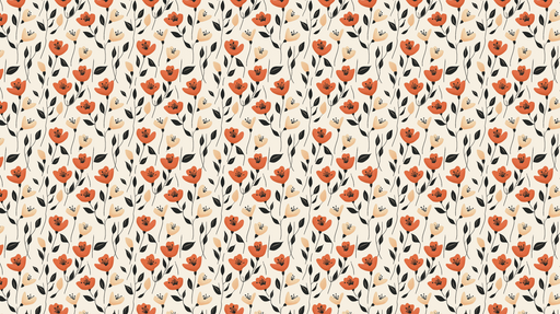 Papier peint floral Motif de fleurs rouges et noires sur fond crème