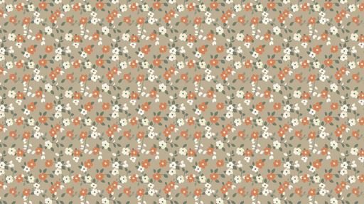 Papier peint floral Motif de petites fleurs blanches et orange sur fond beige