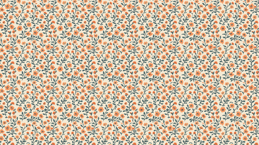 Papier peint floral Motif de petites fleurs orange sur fond crème