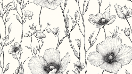 Papier peint floral Motif délicat de fleurs en linéaire