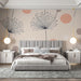 Papier peint floral avec motif délicat de fleurs et cercles pastel pour chambre moderne