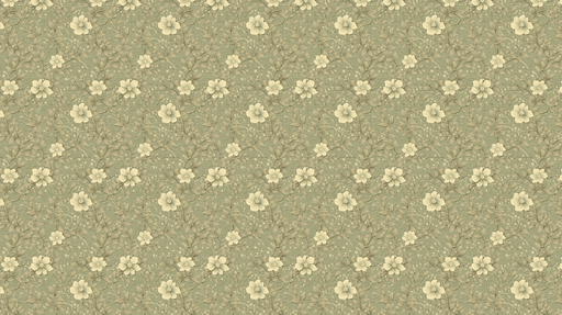 Papier peint floral Motif délicat de fleurs et feuillages beige sur fond vert