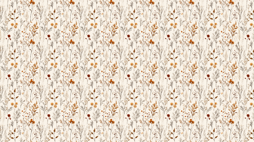 Papier peint floral Motif délicat de fleurs et feuillages dans des tons chauds