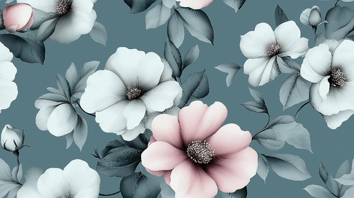 Papier peint floral Motif délicat de fleurs sur fond bleu