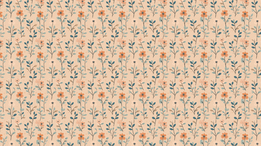 Papier peint floral Motif doux de fleurs orangées sur fond nude