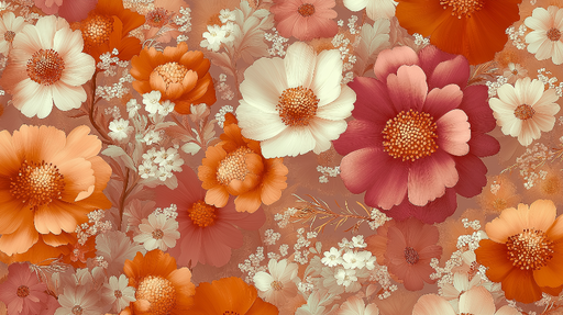 Papier peint floral Motif éclatant de fleurs aux teintes chaudes