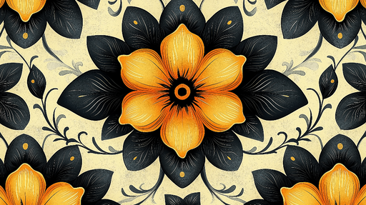 Papier peint floral Motif éclatant de fleurs oranges et noires