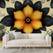 Papier peint floral éclatant avec motif de fleurs oranges et noires pour salon moderne