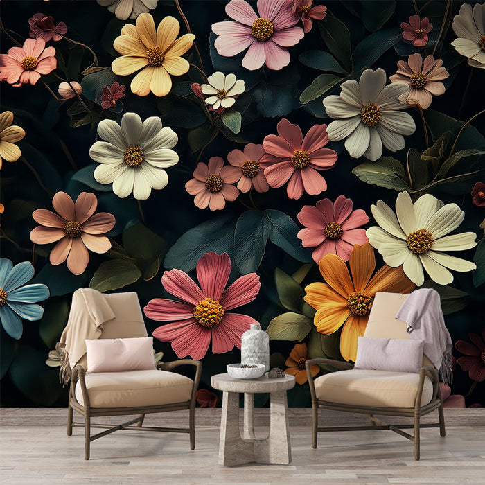 Papier peint floral éclatant avec motif de fleurs variées pour salon élégant