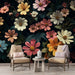 Papier peint floral éclatant avec motif de fleurs variées pour salon élégant
