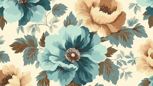 Papier peint floral Motif élégant de fleurs dans des tons turquoise et beige