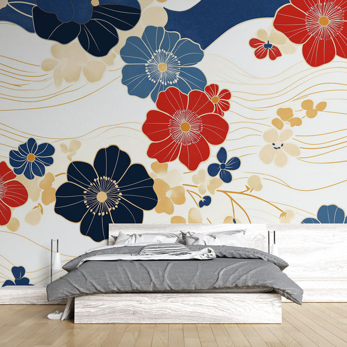 Papier peint floral élégant avec motifs floraux colorés pour chambre moderne
