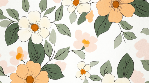 Papier peint floral Motif lumineux de fleurs dans des teintes douces et feuillage