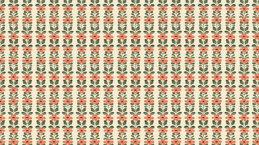 Papier peint floral Motif répétitif de fleurs corail sur fond crème